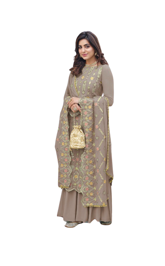 Heavy Faux Georgette Embroidery Work With Fancy Mirror And Stone Work Designer Suit