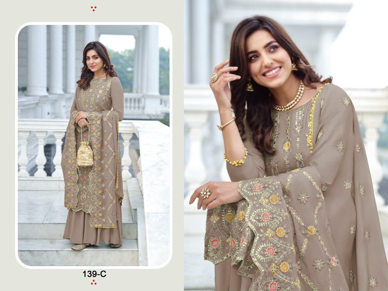 Heavy Faux Georgette Embroidery Work With Fancy Mirror And Stone Work Designer Suit