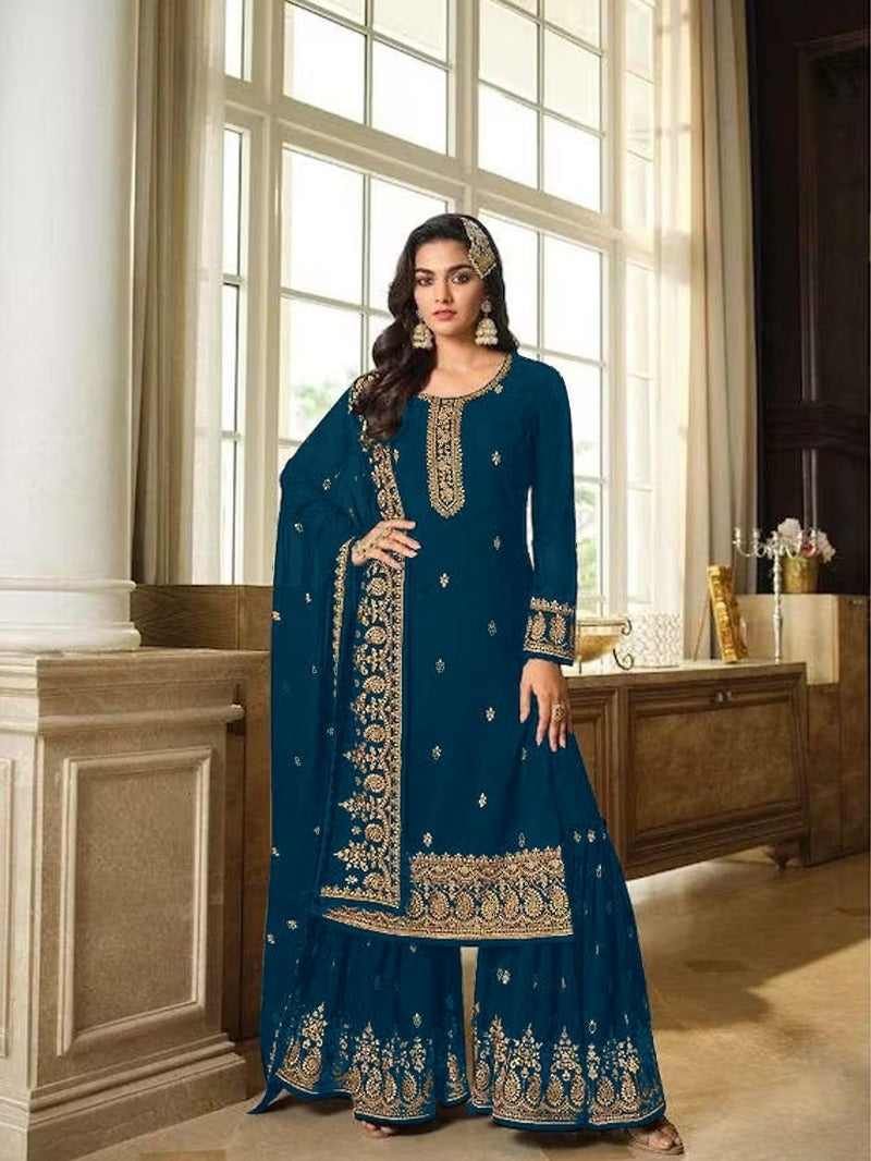 Pakistani Style Sarara Salwar Kameez Plus Size Embroidery  Long Sleeve Salwar Suit For Womens