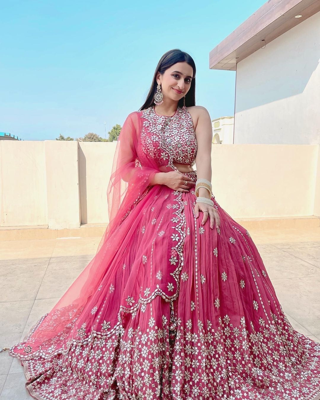 Wedding Wear Pink Georgette Lehenga Choli With Embroidered Fancy Sequins Work