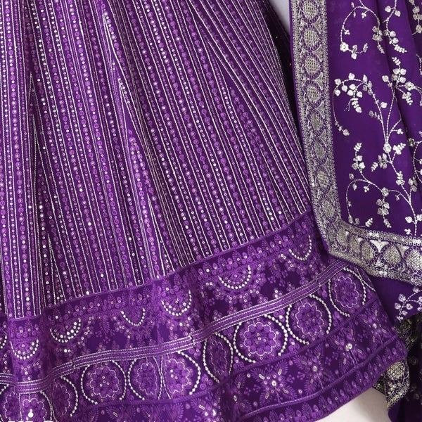 Women's Purple Faux Georgette With Sequence Embroidery Thread Work wedding Wear Lehenga Choli