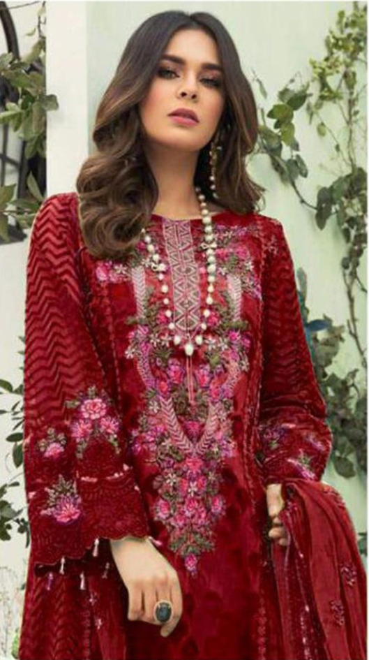 Wine Designer Party Wear Fox Georgette Embroidered Pakistani Salwar Kameez Suit With Duaptta