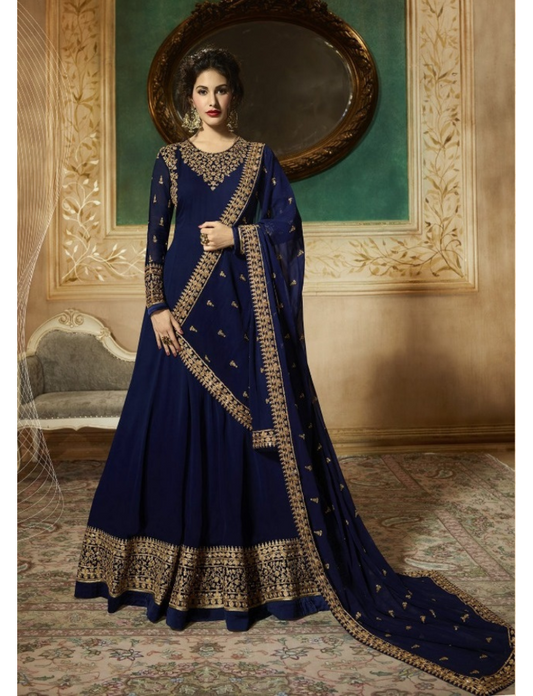 Blue Georgette Reception Wear Bridal Gown Anarkali Suits Pakistani Outfits Women's Wear Designer Shalwar Kameez With Dupatta