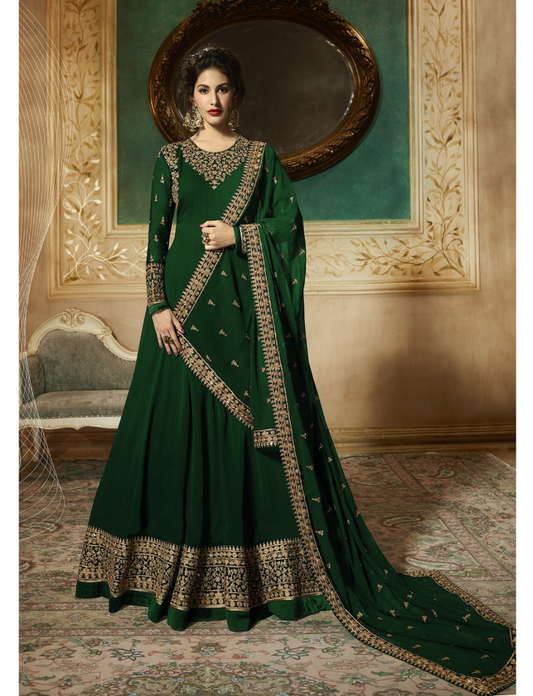 Green Georgette Reception Wear Bridal Gown Anarkali Suits Pakistani Outfits Women's Wear Designer Shalwar Kameez With Dupatta