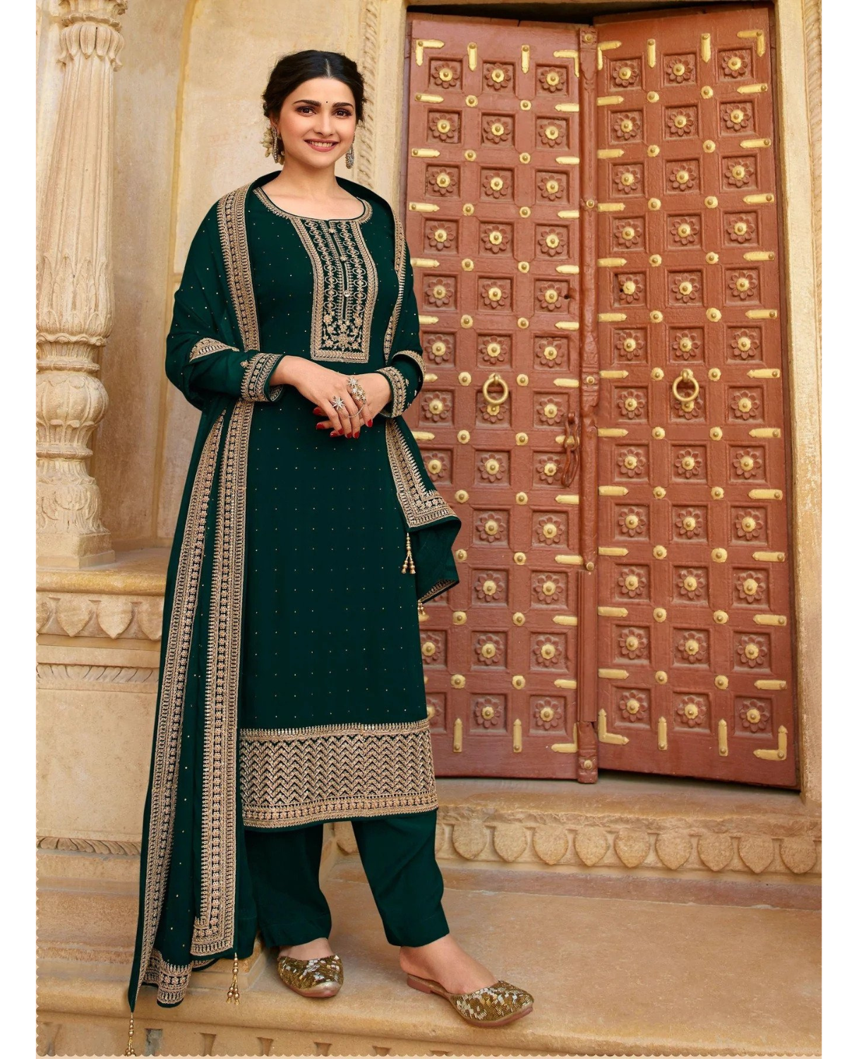 Black Women Embroidered Semi-Stitched Dress Material with Dupatta Set