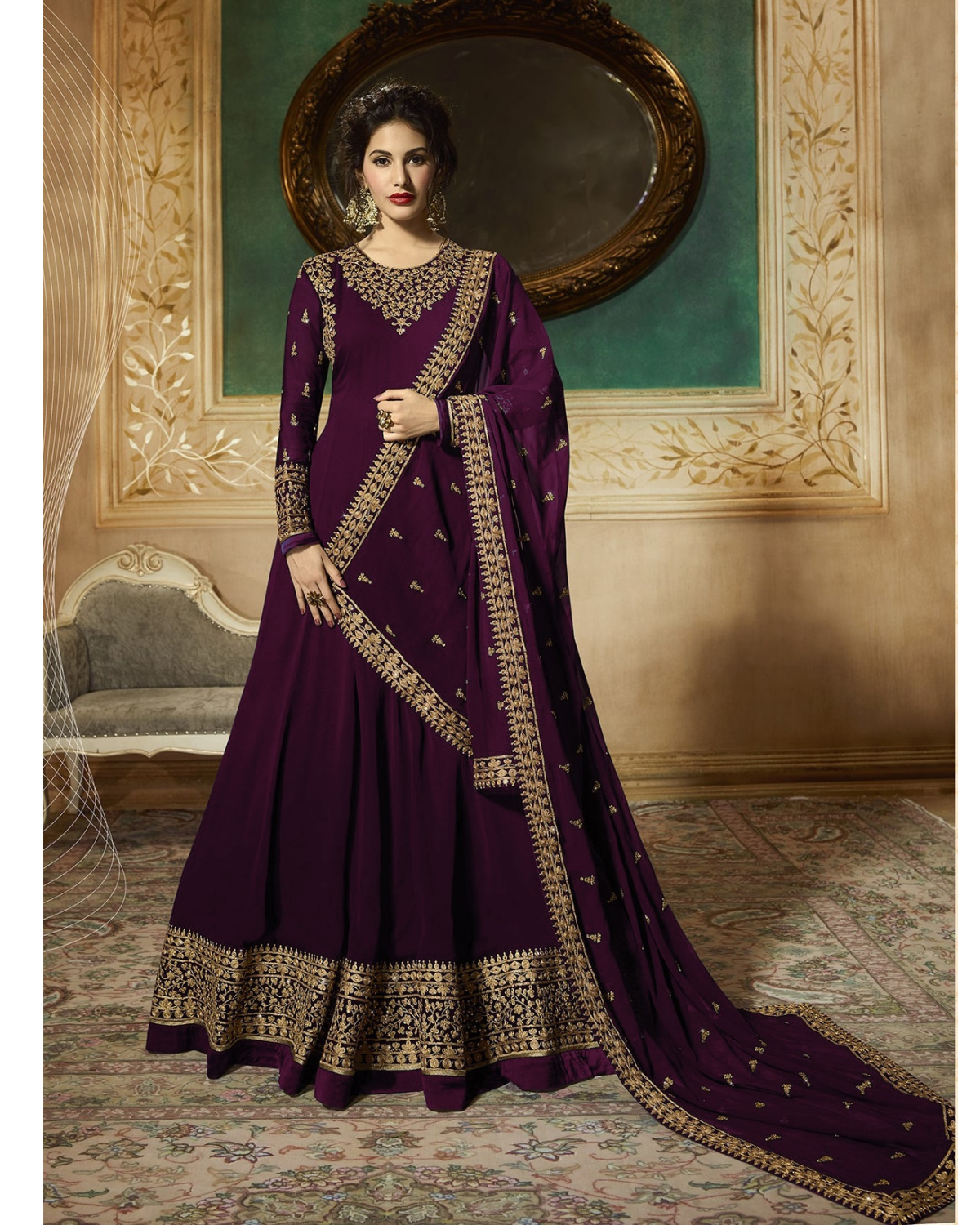 Maroon Georgette Reception Wear Bridal Gown Anarkali Suits Pakistani Outfits Women's Wear Designer Shalwar Kameez With Dupatta