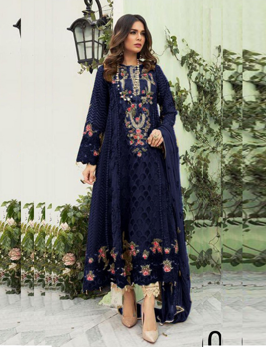 Blue Designer Party Wear Fox Georgette Embroidered Pakistani Salwar Kameez Suit With Duaptta