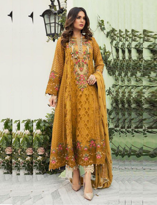 Yellow  Designer Party Wear Fox Georgette Embroidered Pakistani Salwar Kameez Suit With Duaptta