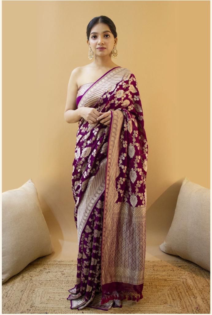 BEAUTIFUL WINE RICH PALLU & JACQUARD WORK ON ALL OVER THE SAREE WITH BEAUTIFUL ZAHLAR