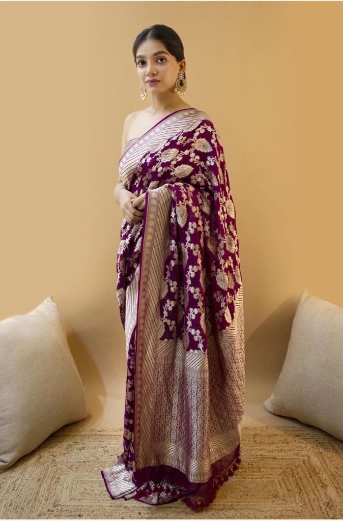 BEAUTIFUL WINE RICH PALLU & JACQUARD WORK ON ALL OVER THE SAREE WITH BEAUTIFUL ZAHLAR