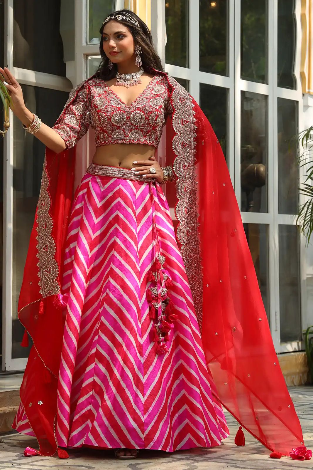 Pink Maslin Silk Fabric With Digital Print With Embroidery work Lehenga Choli for Women's