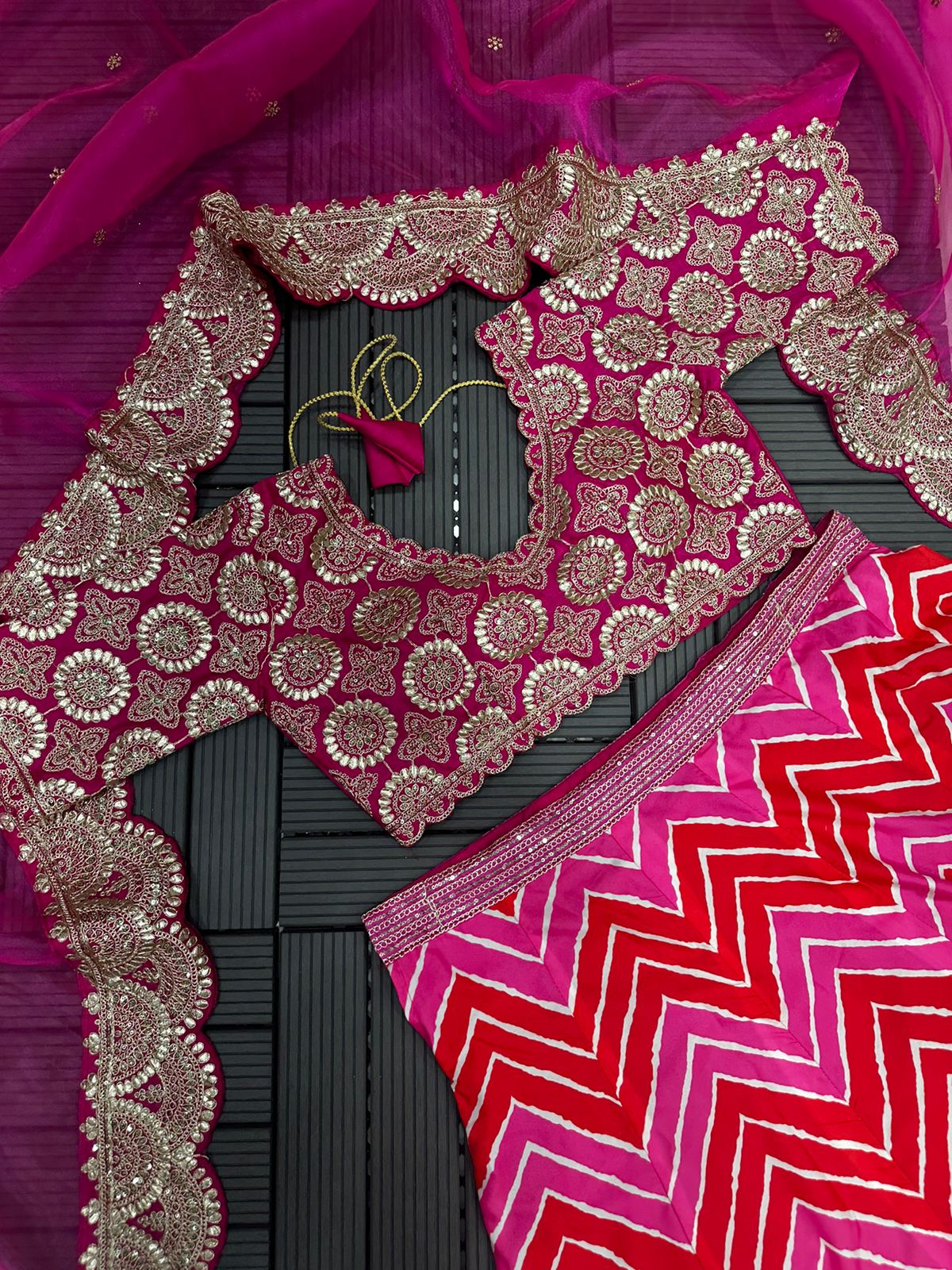 Pink Maslin Silk Fabric With Digital Print With Embroidery work Lehenga Choli for Women's