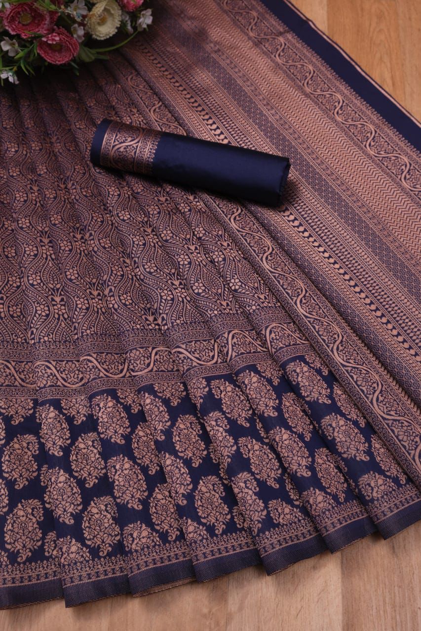 SOFT BANARASI SILK SAREE WITH WEAVING GOLD JARI BORDER SAREE AND RICH PALLU WITH GOLD JARI WEAVING