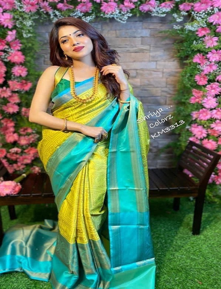 Yellow Saree look Rich soft cotton silk With Beautiful Tone colour With Jacqured Work saree New Full Colour New Women Trendy Cotton Silk Saree