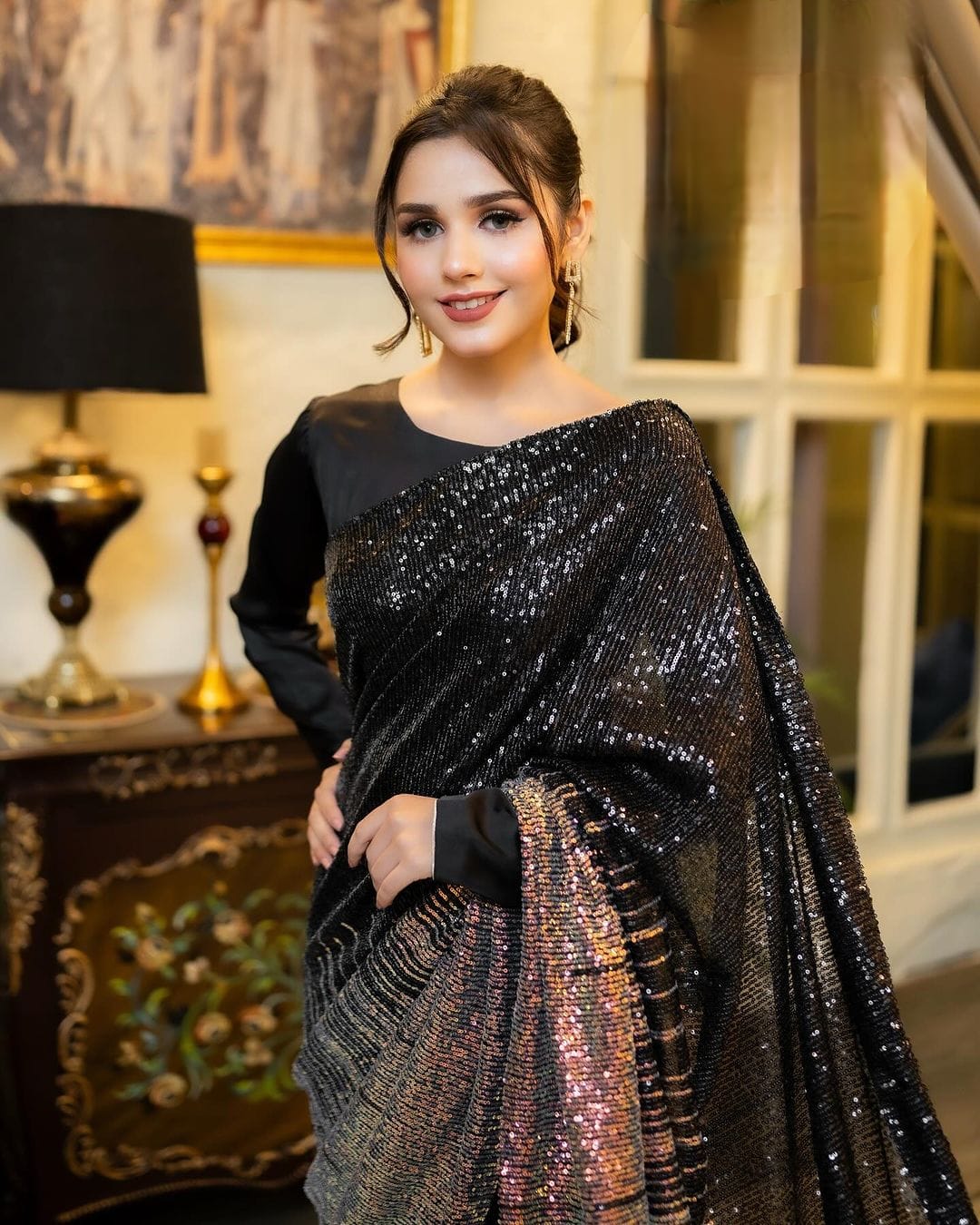 Black Georgette Heavy Sequence & Embroidery Work Bollywood Farewell Partywear Saree For Women