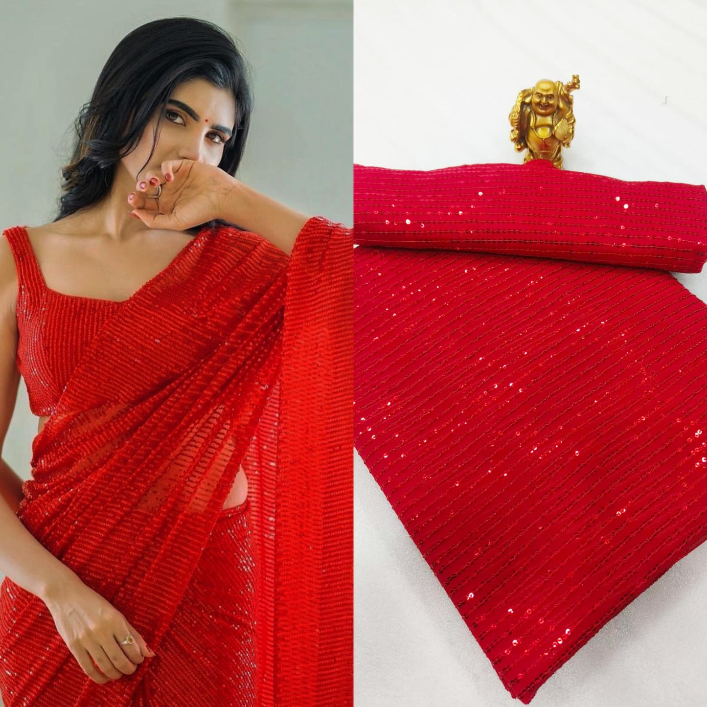 Georgette Double Run Embroidery Shiny Crushed Fabric Saree For Women's Fashionable Designer All Occasions Wear Traditional Saree