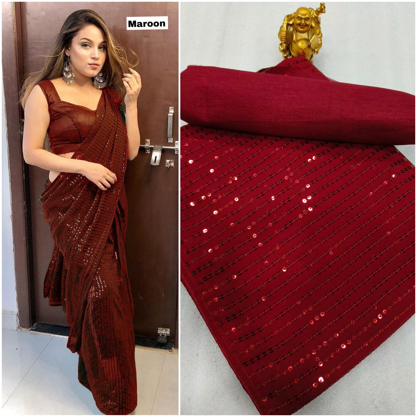 Women's Bollywood Squence Embrodery Work Georgette Saree With Silk Blouse