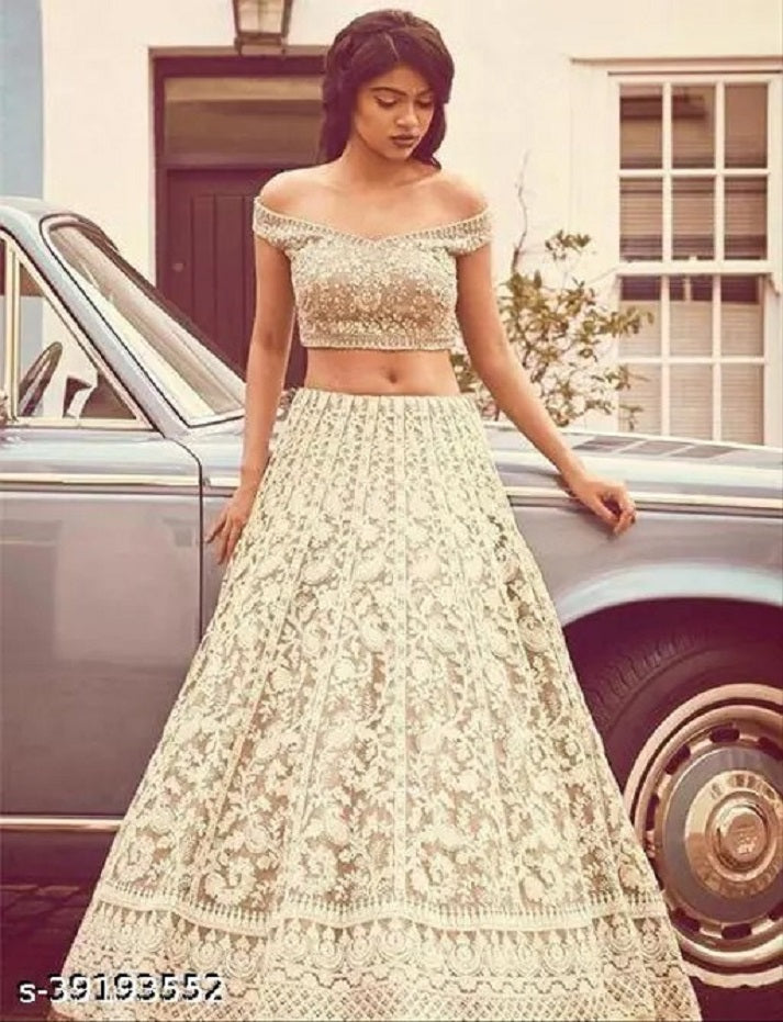 Elegant Sea Green Soft Net Embroidered Wedding Wear Lehenga Choli For Girl's