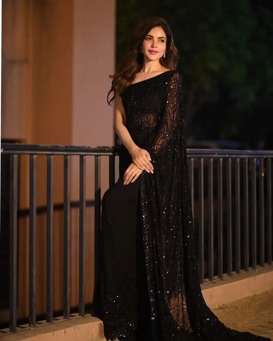 Women Trending Black Faux Georgette Sequins Work Party Wear Saree