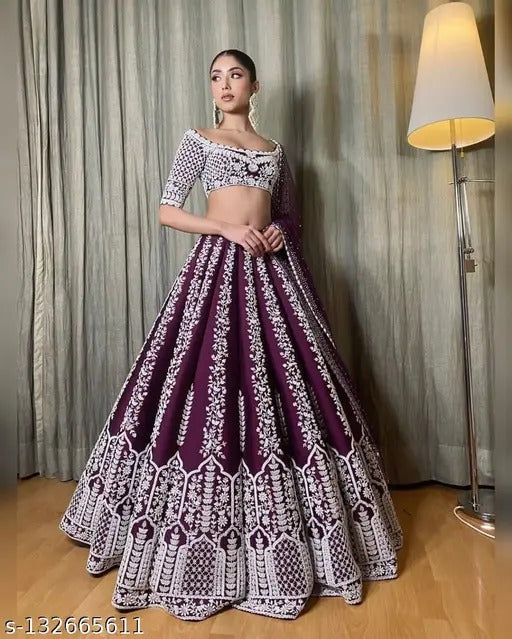 PRESENTING NEW PURPLE  DESIGNER EXCLUSIVE CORDING SEQUANCE WORK LEHENGA CHOLI WITH DUPATTA