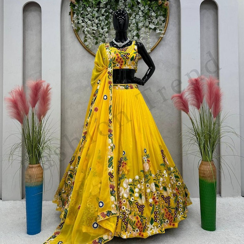 Colorful Latest Designer Stylist Embroidered Wedding Wear Lehenga Choli For Women's