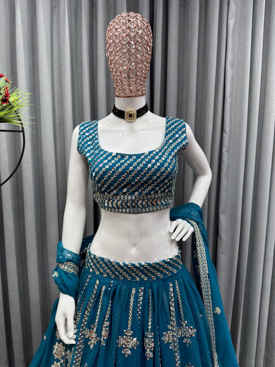 Designer Blue Georgette Lehenga Choli With Embroidery Sequence Work And Georgette Dupatta Wedding Wear For Women