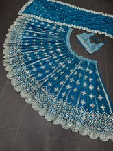 Designer Blue Georgette Lehenga Choli With Embroidery Sequence Work And Georgette Dupatta Wedding Wear For Women