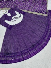 Purple Colour Heavy Embroidary Thread With Sequence Work Wedding Wear Lehenga Choli Foe Women's