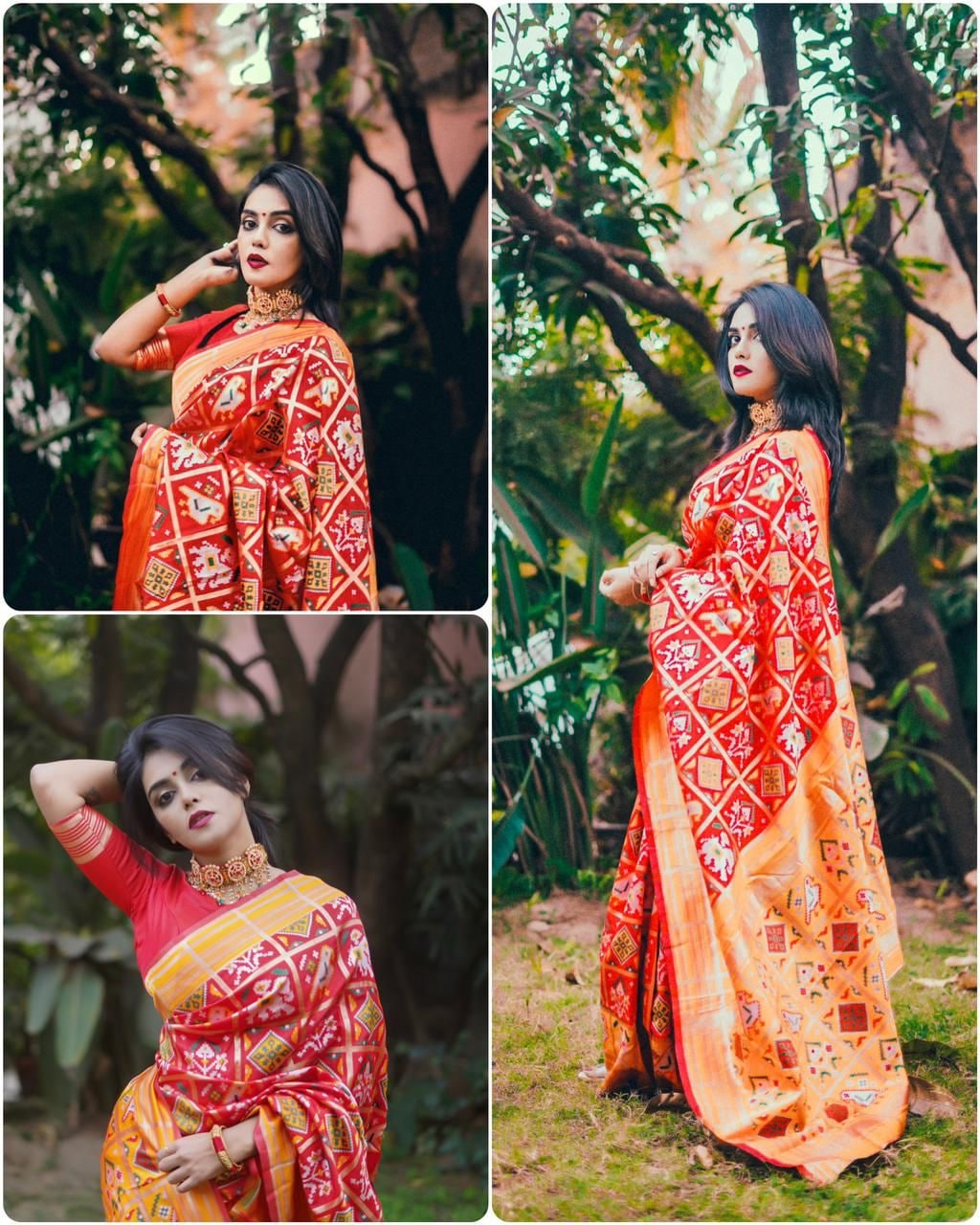 Red And Yellow Patola silk south Indian style saree Bollywood style saree wedding saree