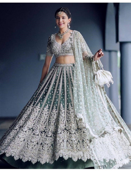 Women Chain Sequence Work Heavy Soft Net Semi-stitched Wedding wear Lehenga Choli With Dupatta Set