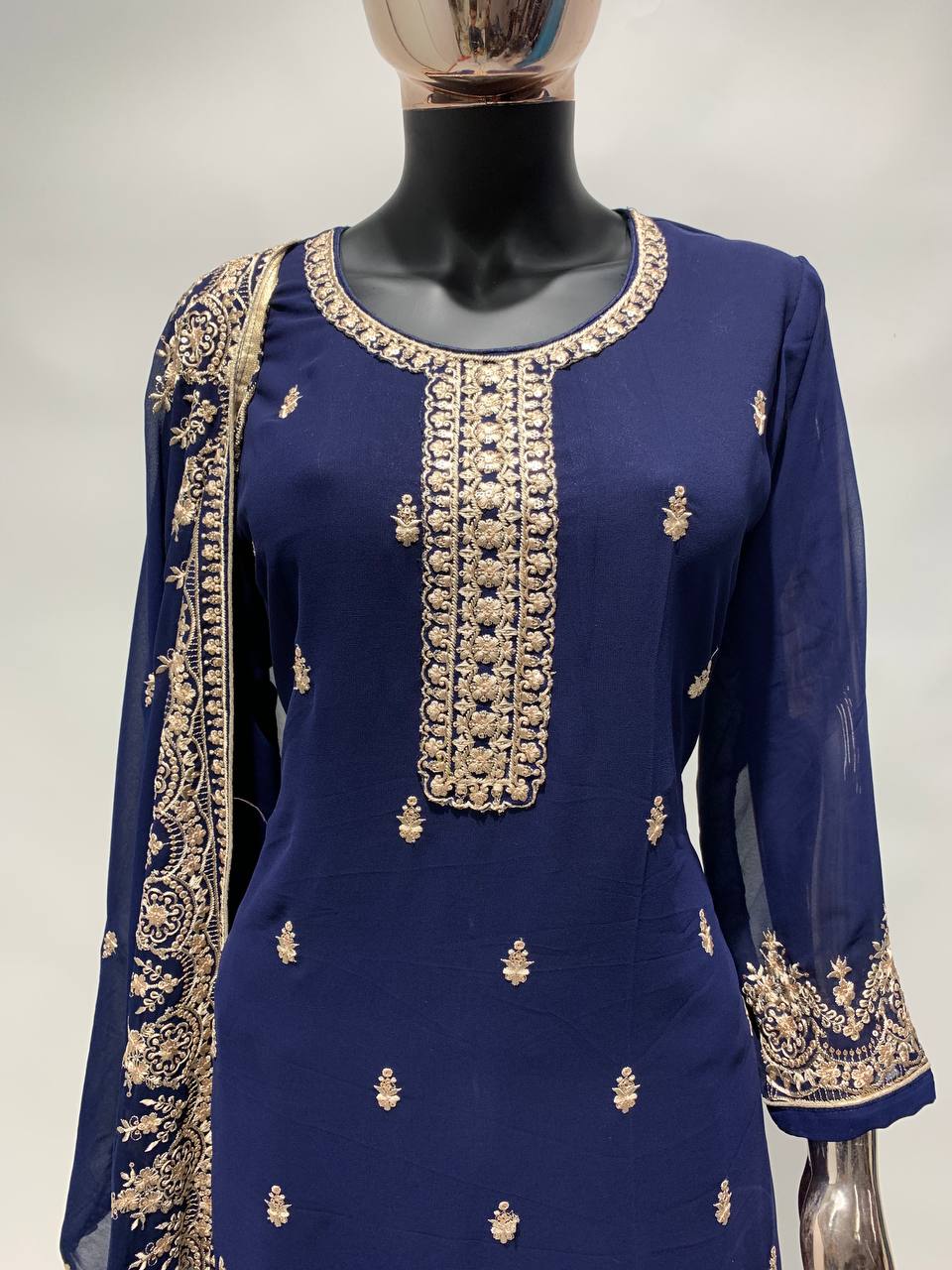 Nevy Blue Heavy Faux Georgette With Embroidery And Sequence Work Sharara Plazzo Suit For Womens