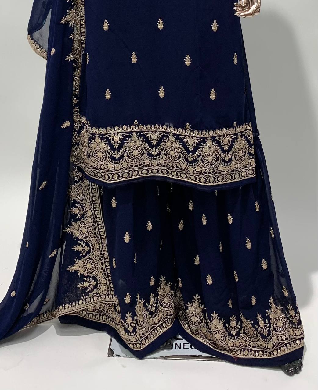 Nevy Blue Heavy Faux Georgette With Embroidery And Sequence Work Sharara Plazzo Suit For Womens