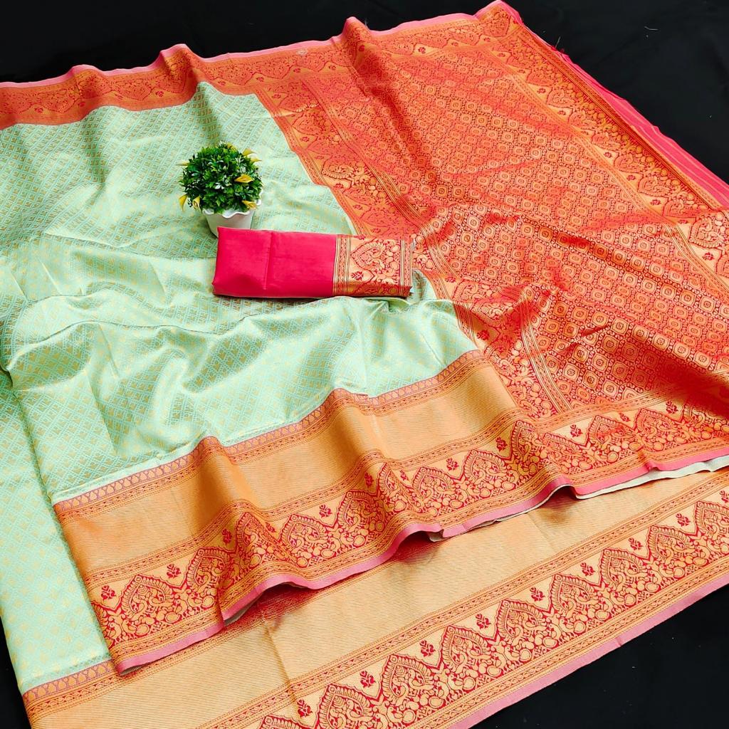 Banarasi Style Pure Kanjivaram Silk Jacquard Kanchipuram Pattu Saree With Un-Stiched Blouse