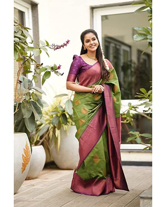 Heavy Banarasi Silk Woven Pattern Modern Jacquard Work Most Trendy and Famous 5.5 Meter Saree with 0.8 Meter fully Jacquard Trendy Work Blouse Peice