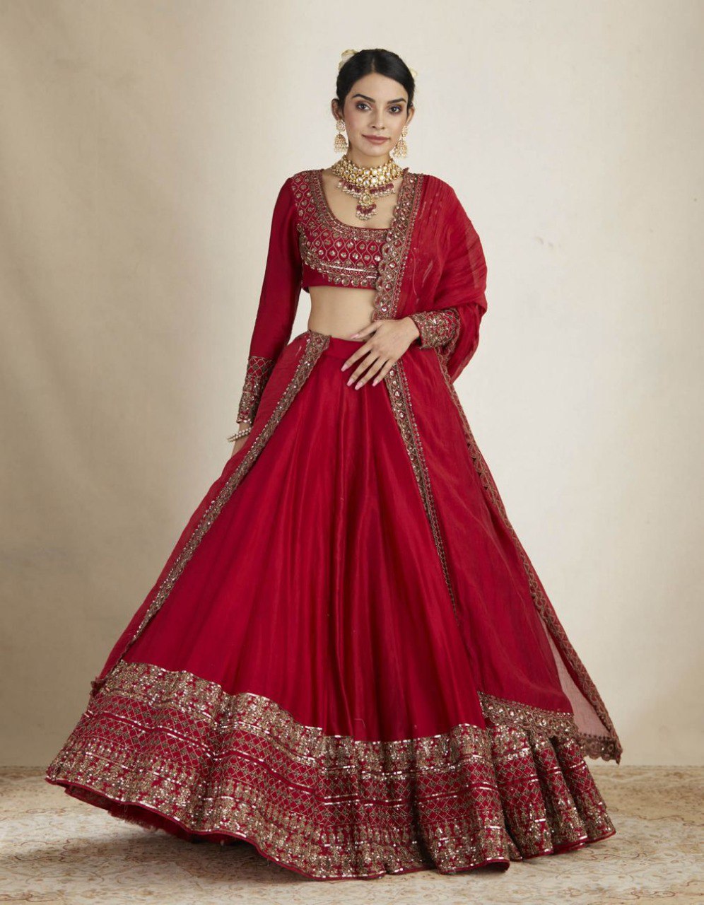 Heavy Georgette Red Lehenga Choli In Thread And Sequence Work Indian Wedding Wear Lehenga