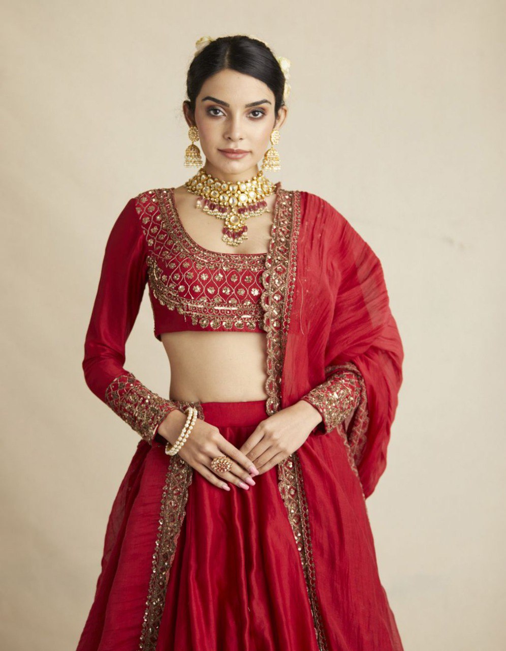 Heavy Georgette Red Lehenga Choli In Thread And Sequence Work Indian Wedding Wear Lehenga