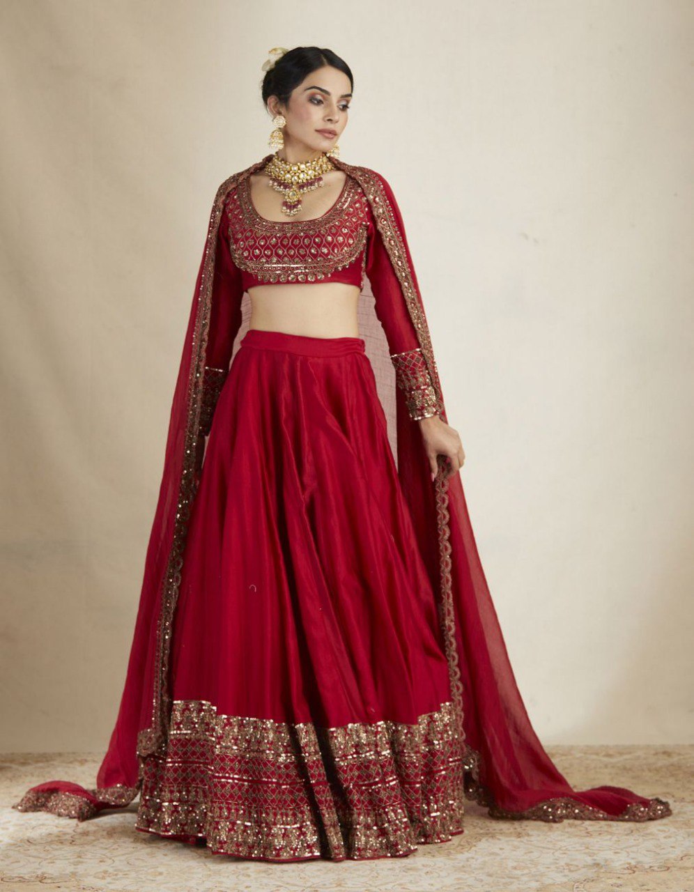 Heavy Georgette Red Lehenga Choli In Thread And Sequence Work Indian Wedding Wear Lehenga