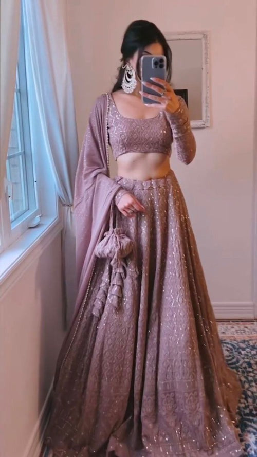 Light Purple Color Party Wear Lucknowi Work Designer Georgette Lehenga