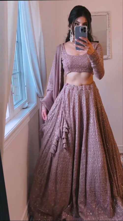 Light Purple Color Party Wear Lucknowi Work Designer Georgette Lehenga