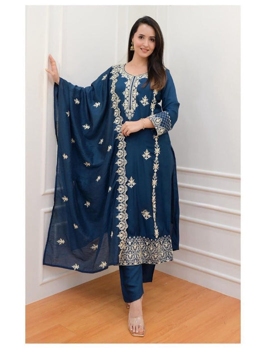 Blue Indian Glory Women'S Wear Purple & Wine Colour Reyon Printed A-Line salwar suit with dupatta