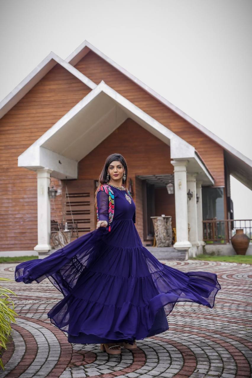 Special Function Wear Purple Colour Mother Daughter Combo Gown With Koti