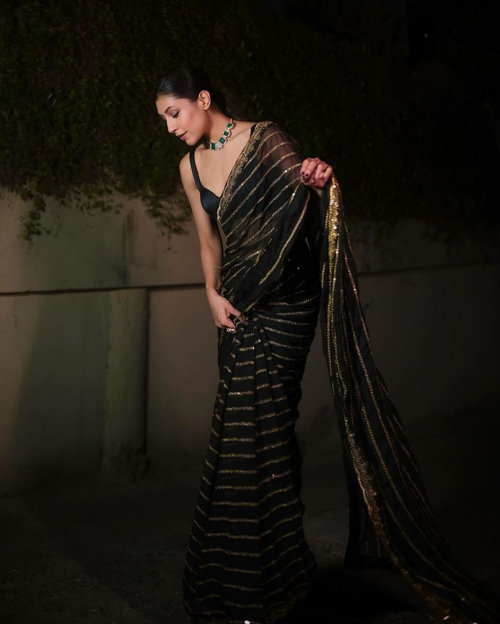 Superb Black Color Georgette With Heavy Sequins Embroidery Work Saree For Womens