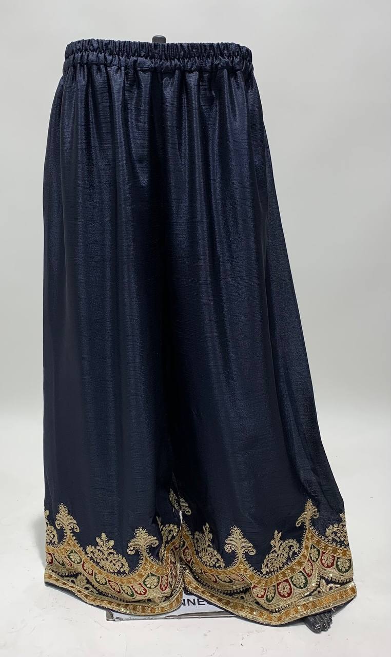 Navy Blue Color Festive Wear Embroidered Palazzo Salwar Suit In Georgette Fabric