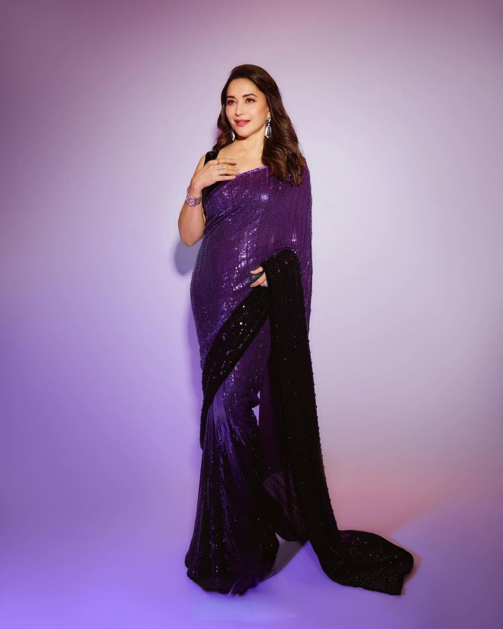 Designer Wedding Wear Saree Beautiful Purple Color Heavy Georgette Embroidery Dual Sequins Embroidery Work Saree For Woman